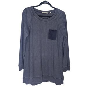 Soft Surroundings Blue Waffle Knit Long Sleeve Tunic Top Size L